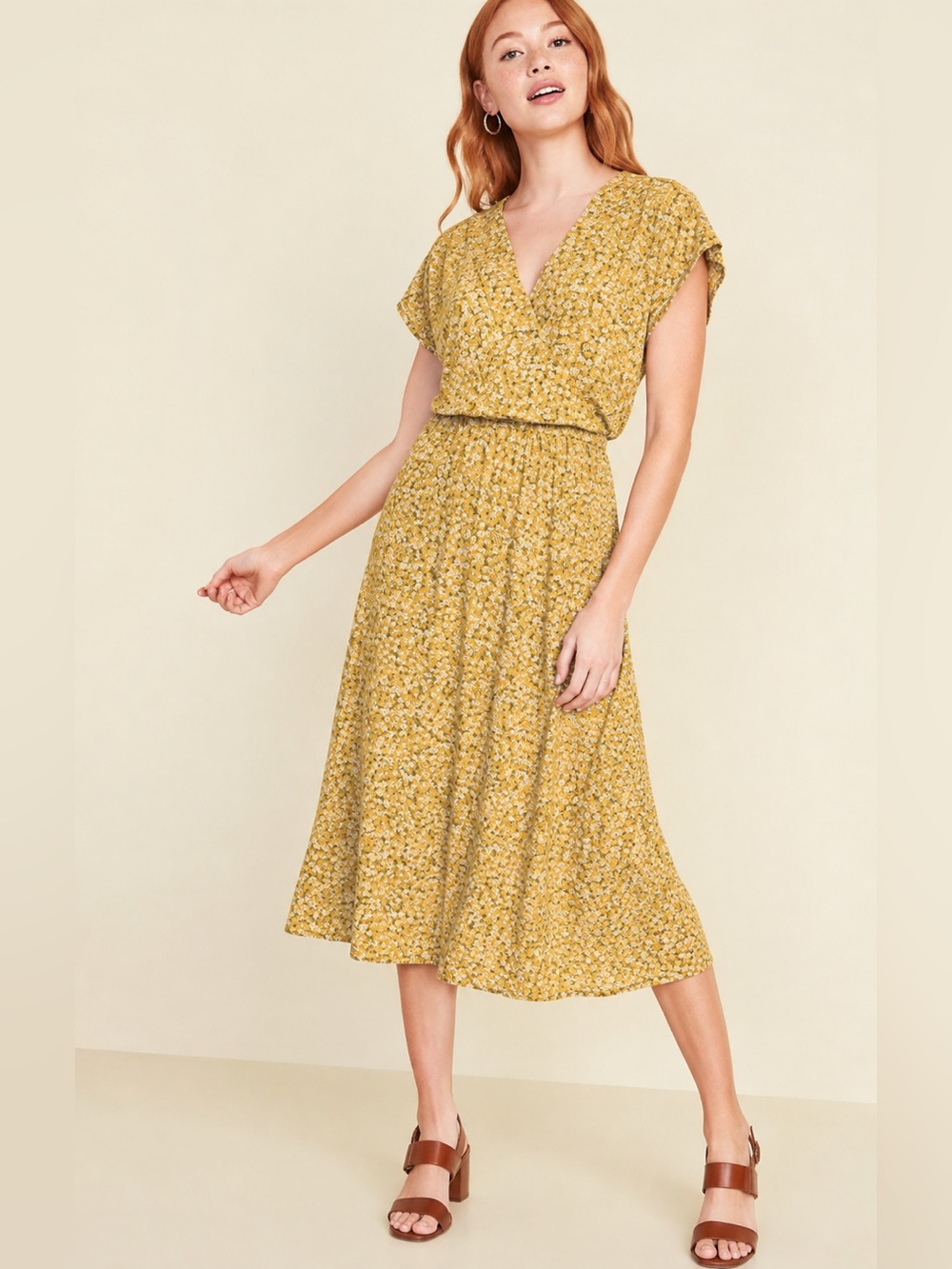 EUC Old Navy Yellow V-Neck Midi Dress
